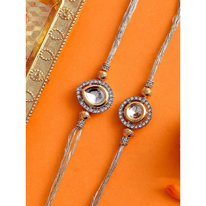 Voylla Set Of 2 Kundan Polki Studded Thread Rakhi
