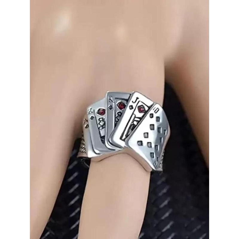 Zoey Unisex Rhodium-Plated Intricate Textured Details Adjustable Finger Ring