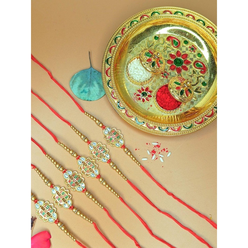 Anouk Set Of 6 Love U Bro Rakhi With Funny Card, Kumkum &  Thali