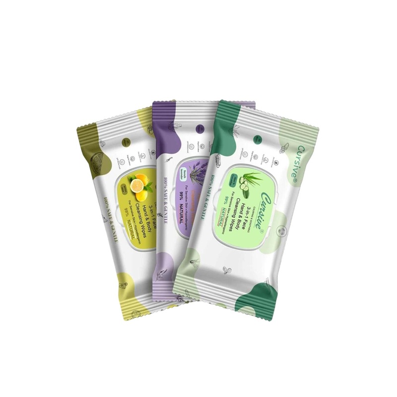 CURSIVE Set Of 3 Lemon Mint Aloe Cucumber & French Lavender Refreshing Wet Wipes