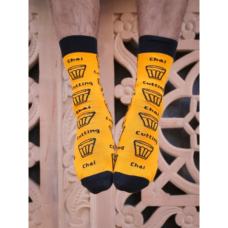 Dynamocks Unisex Yellow & Black Above Ankle Length Socks