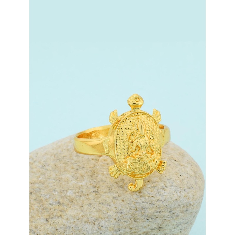 DZINETRENDZ Gold Plated Lakshmi Finger Ring with Tortoise Shape & Vaastu Fengshui