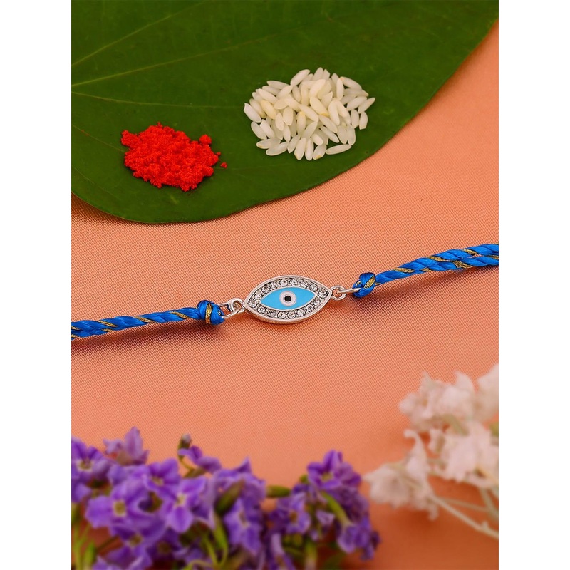 Estele Rhodium-Plated Crystal-Studded Evil Eye Rakhi