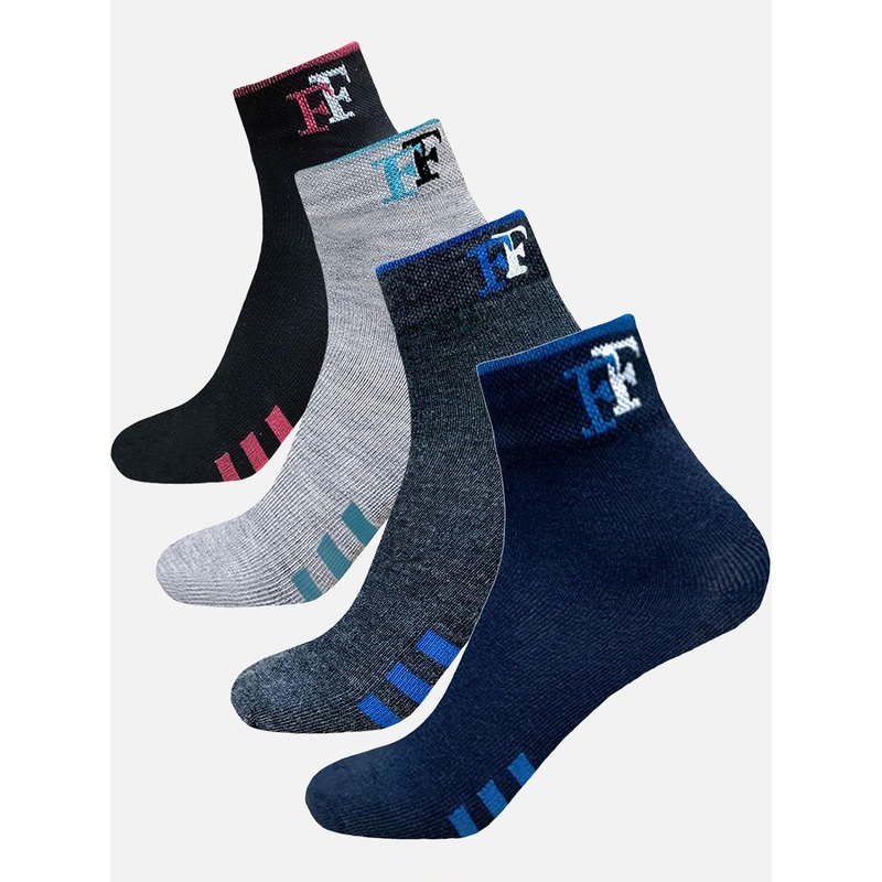 FIMS Men Pack Of 4 Striped Crew Ankle Length Socks