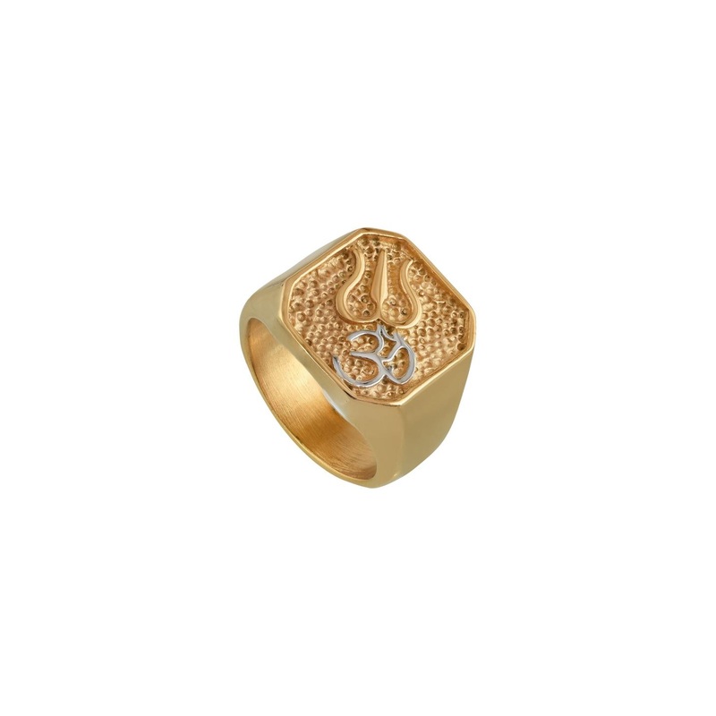 Gold plated Brass Om trishul Stylish Fashion finger ring Men