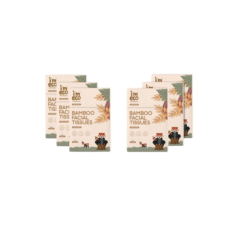 IMECO Set Of 6 Ultra-Soft Travel Friendly Bamboo Pocket Facial Tissue – 10 Tissues Each