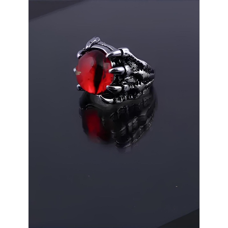 KARISHMA KREATIONS Unisex Stone-Studded Dragon Evil Eye Adjustable Finger Ring