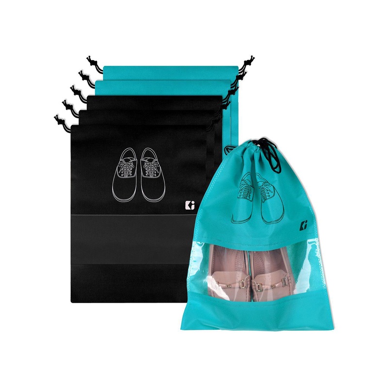 Kuber Industries Black and Green 6 Pieces Printed Shoe Cover Bags