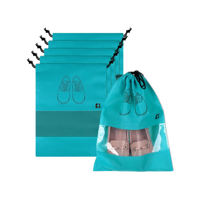 Kuber Industries Green and Black 6 Pieces Printed Shoe Cover Bags