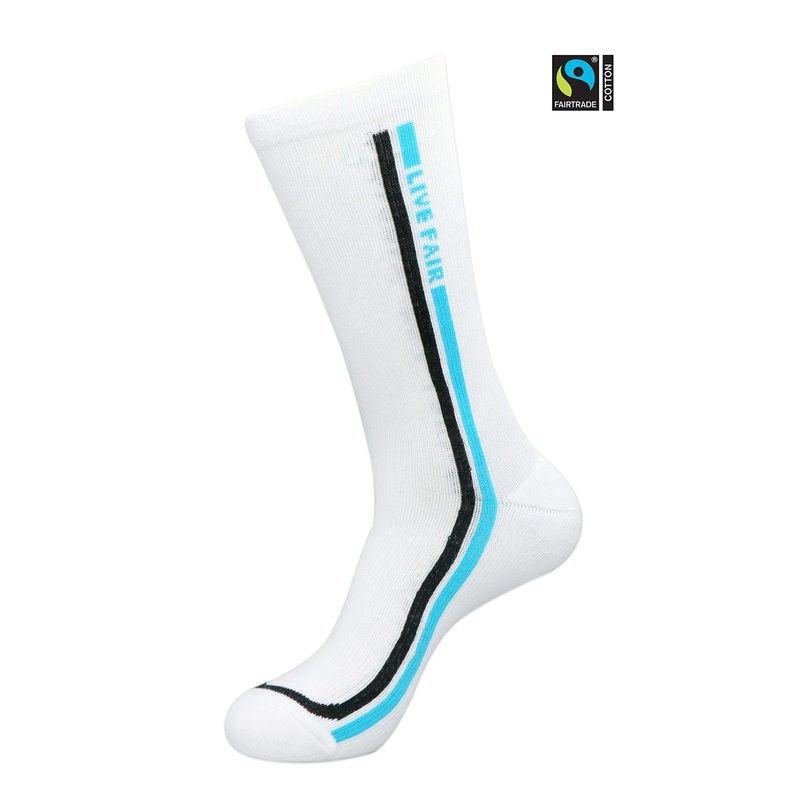 Men White & Blue Striped Fair Trade Organic Cotton Calf Length Socks