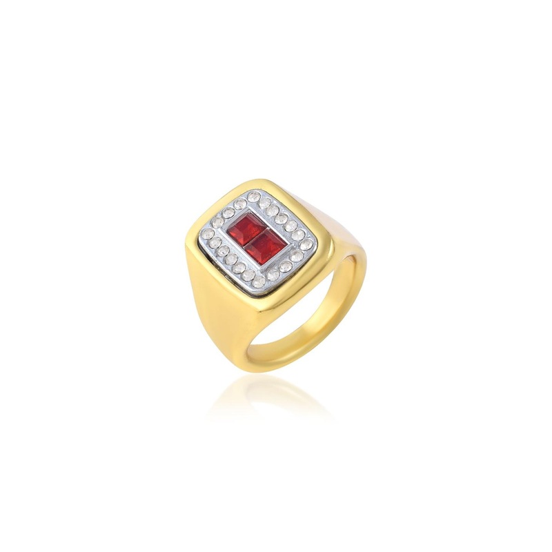 Micron Gold plated Heavy Pure Brass Ruby & American Diamonds fingerring