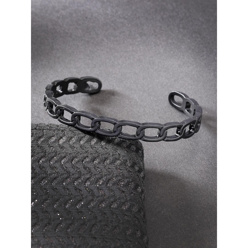Roadster Men Black Rhodium-Plated Metal Cuff Bracelet