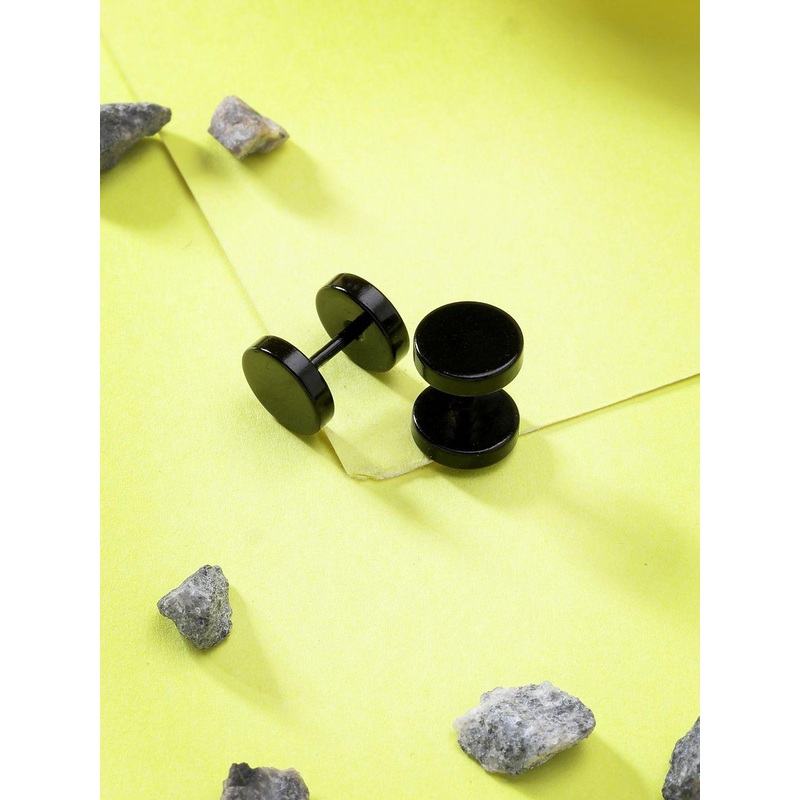 Roadster Men Black Rhodium-Plated Metal Studs Earring
