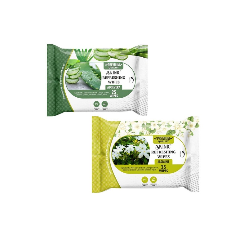 SKINIC Set Of 2 Refreshing Aloe Vera & Jasmine Wet Wipes – 25 Pulls Each