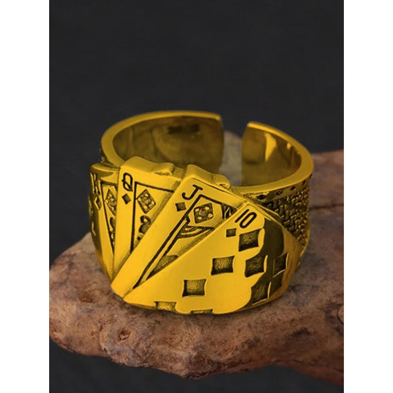 VS Unique Collection Set Of 2 Gold Plated Ace King Queen Playing Cards Finger Ring