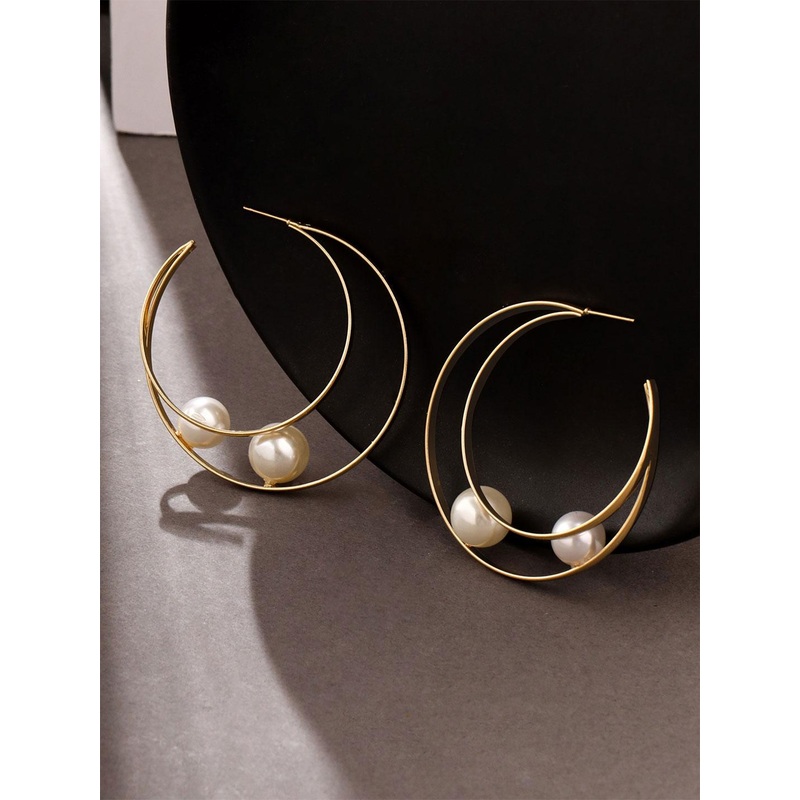 Yellow Chimes Gold Plated Pearls Studded Contemporary Hoop Earrings