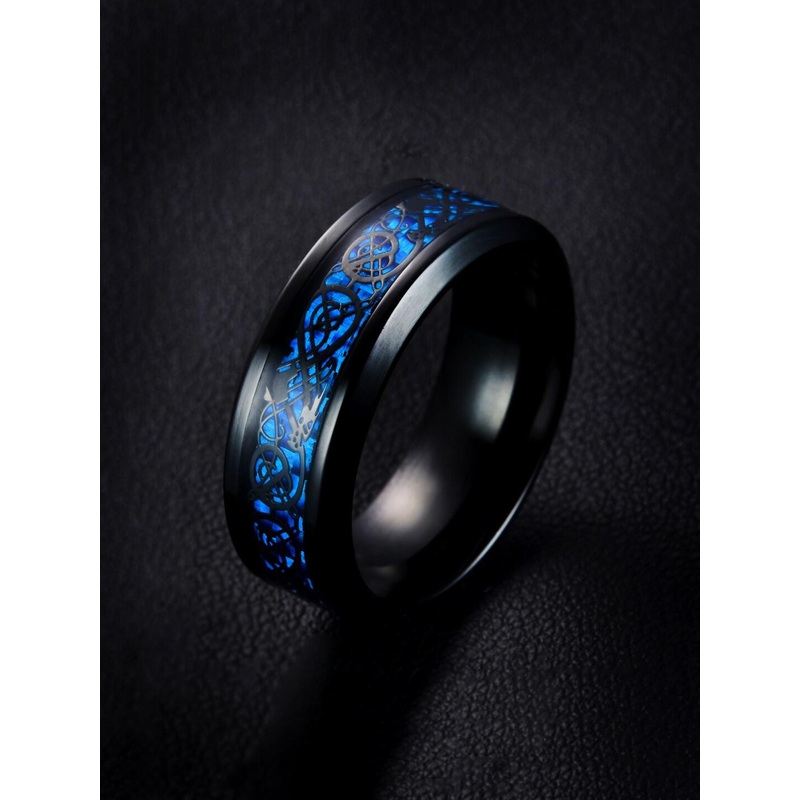 Yellow Chimes Men Blue & Black Dragon Celtic Inlay Polish Finish Finger Ring