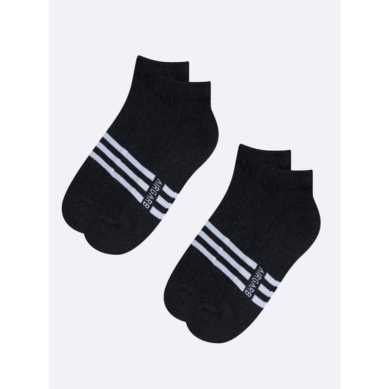 AIR GARB Pack of 2  Melange Low Ankle  with Striped Pattern Socks