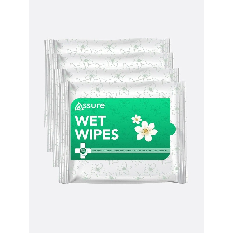 Assure Set Of 4 Fresh Active Wet Wipes With Aloevera For Hydration – 30 Pcs Each