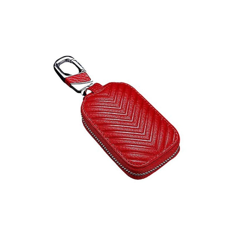 AUGEN Textured Genuine Leather Car Key Chain With Holder Metal Hook