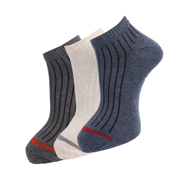 Dollar Socks Men Pack Of 3 Assorted Striped Ankle-Length Socks