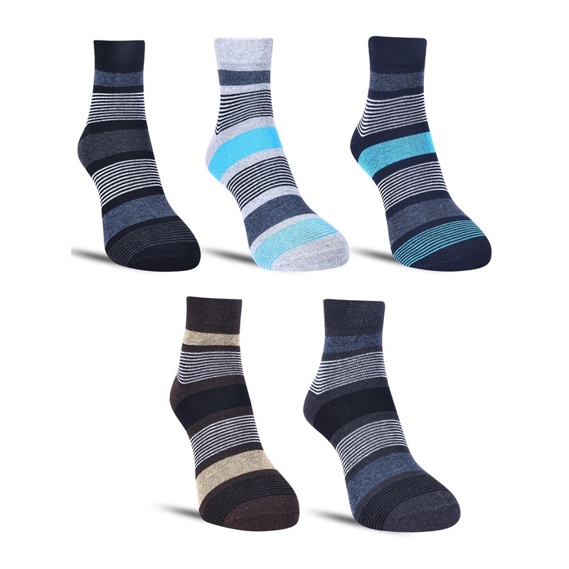 Dollar Socks Men Pack of 5 Striped Cotton Above Ankle-Length Socks