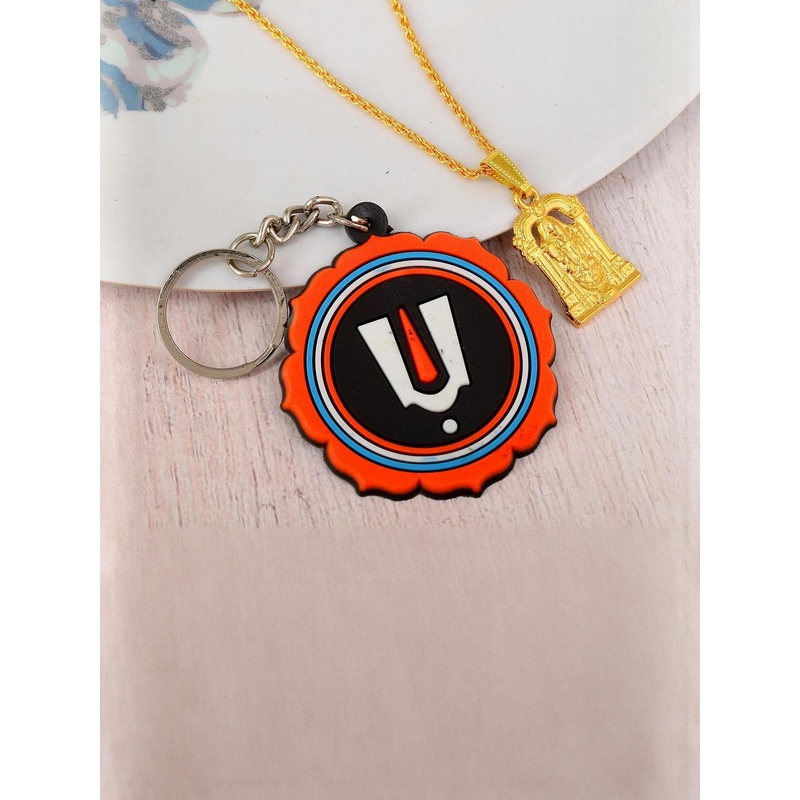 DZINETRENDZ Gold-Plated Pendant & Chain With Key Chain