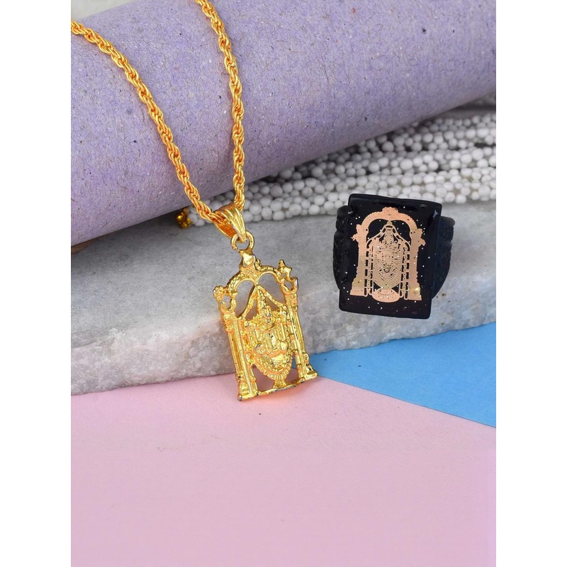DZINETRENDZ Gold-Plated Tirupati Pendant And Finger Ring