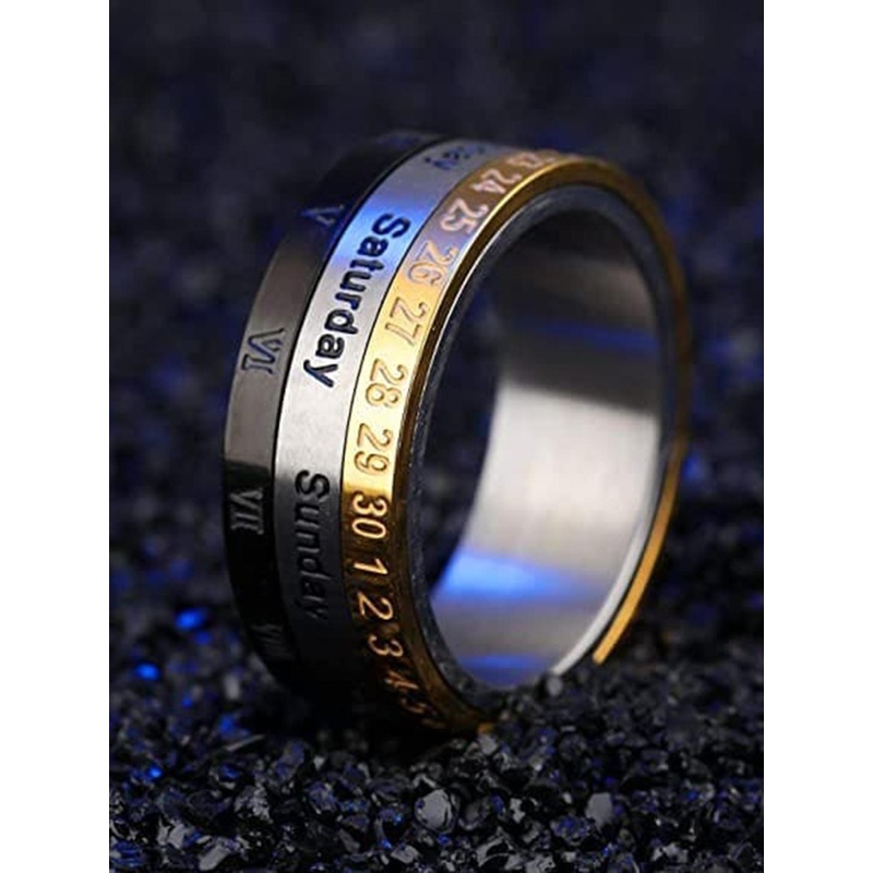 Fashion Frill Gold-Plated Roman Date Rotable Finger Ring