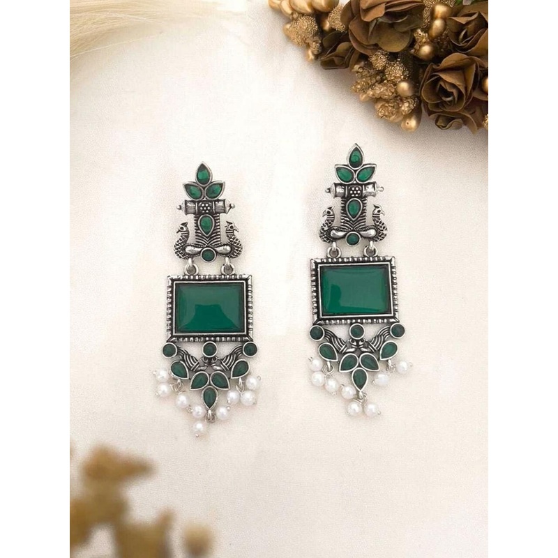 HHJEWELRY Green Brass Earrings