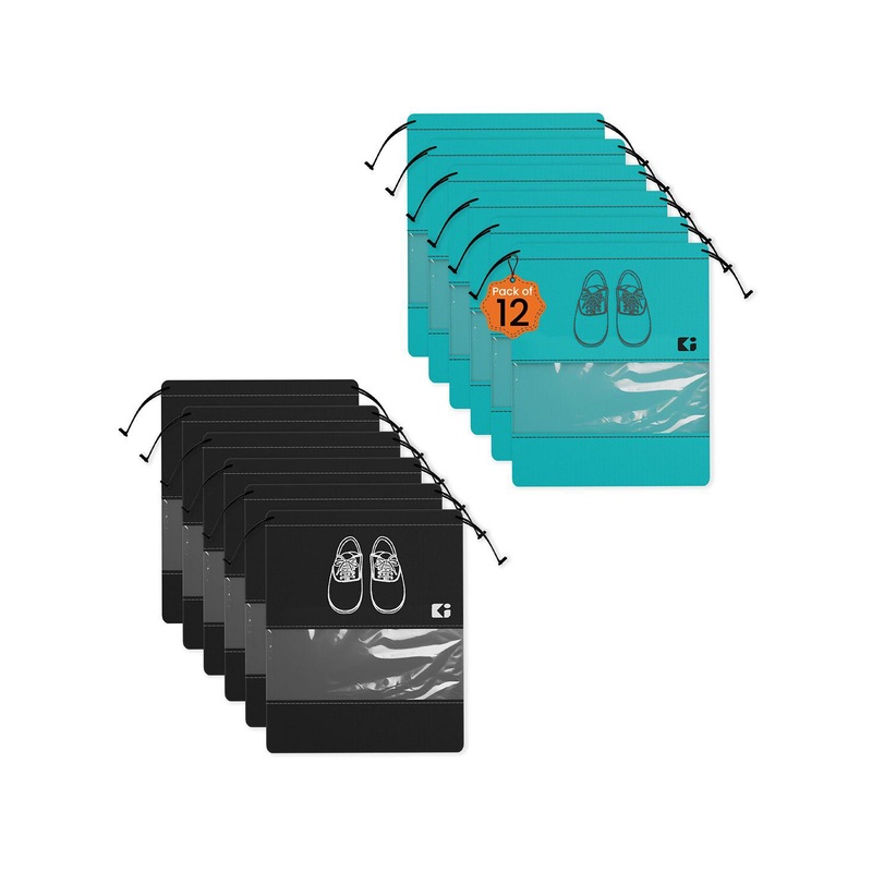 Kuber Industries Black & Green 12-Pieces Printed Non-Woven Shoe Cover Bags