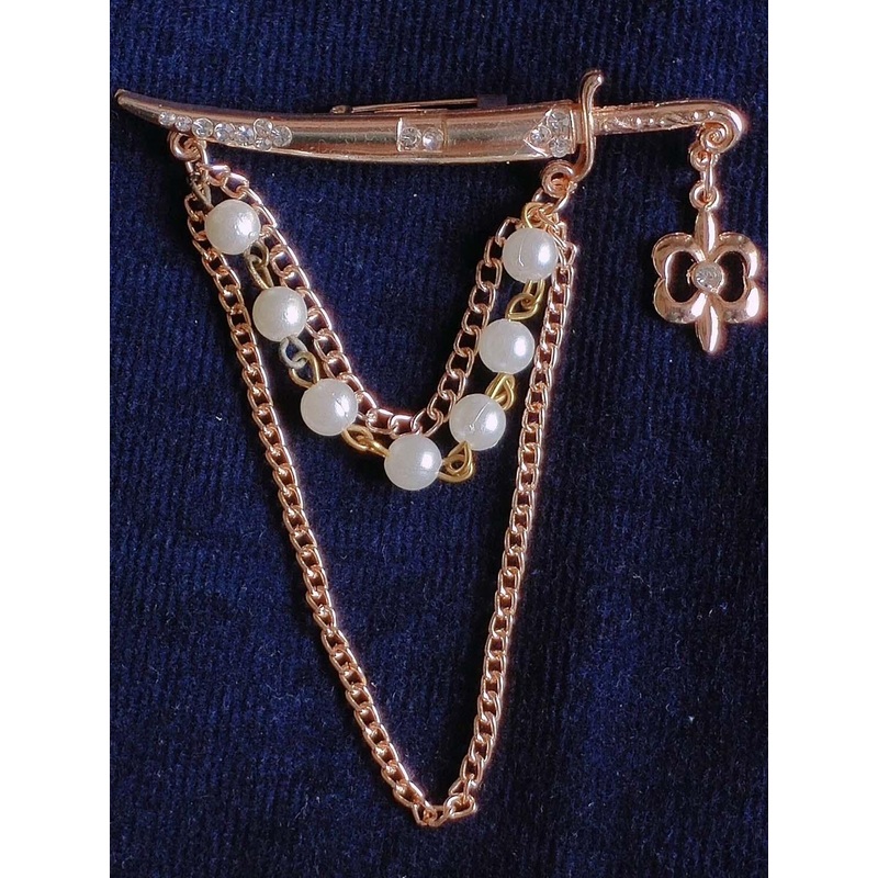 Mahi Men Alloy Sword-Charm Triple Layer Chain Brooch