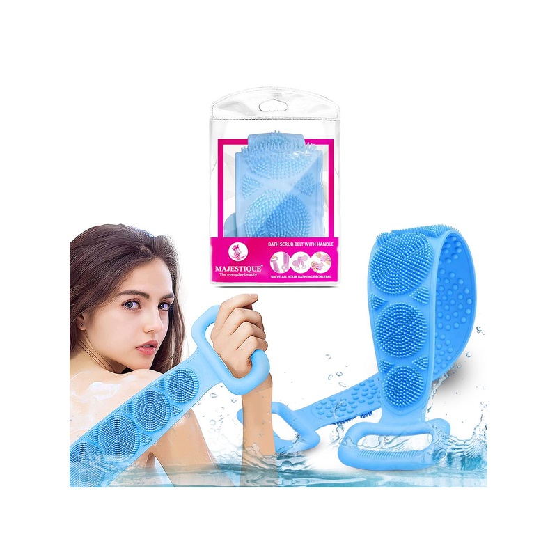 MAJESTIQUE Set of 2 Silicone Scrub Belt with Handle – Green & Pink