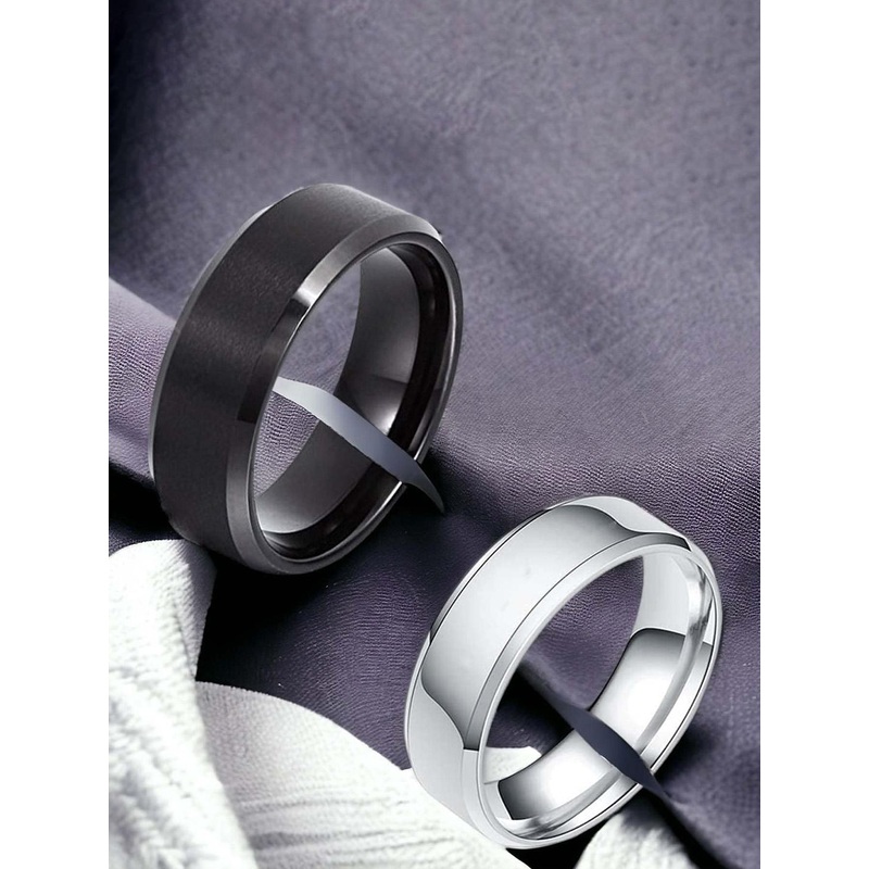 Okos Men Set Of 2 Band-Design Adjustable Finger Rings
