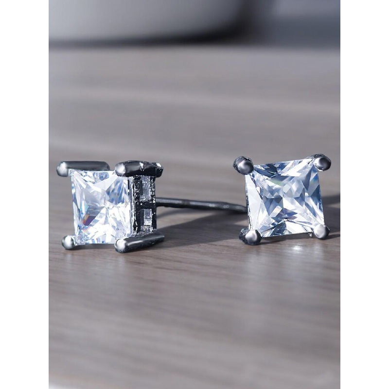 OOMPH Stainless Steel Cubic Zirconia Square Stud Earrings