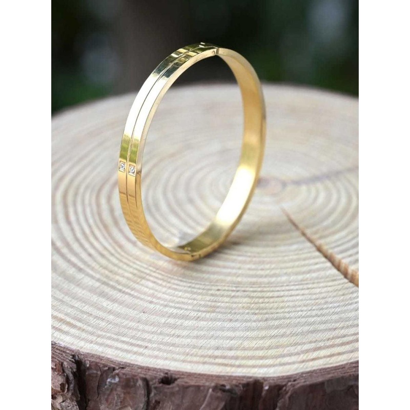 SZN Gold-Plated Stainless Steel Artificial Stones Studded Enamelled Kada Bracelet