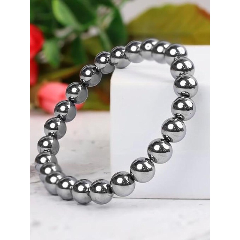 The Roadster Lifestyle Co Men Natural Hematite Beaded Stretchable Bracelet