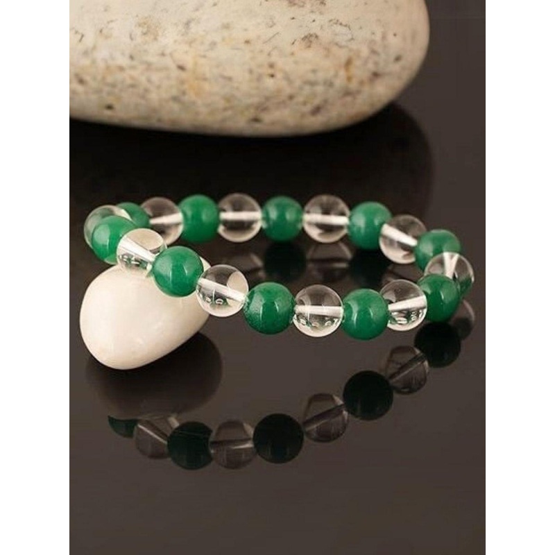 The Roadster Lifestyle Co Men Natural Jade & Clear Quartz Stretchable Bracelet