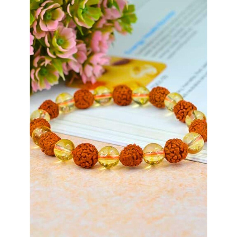 The Roadster Lifestyle Co Men Rudraksha & Citrine Beaded Bracelet