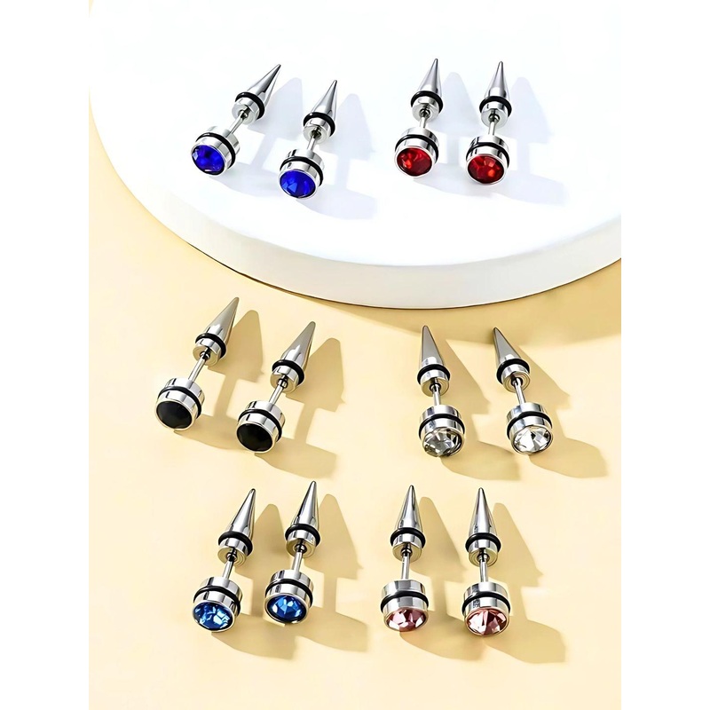 The Roadster Lifestyle Co Men Set Of 6 Stainless Steel Artificial Stones Studded Studs