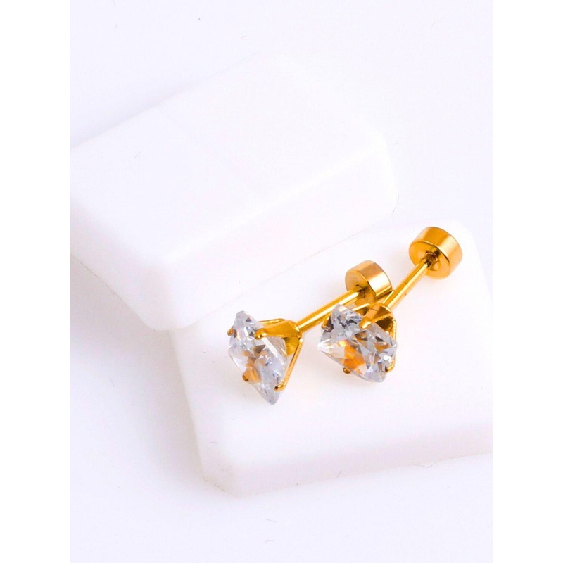 The Roadster Lifestyle Co. Men Stainless Steel Gold-Plated Cubic Zirconia Square Studs