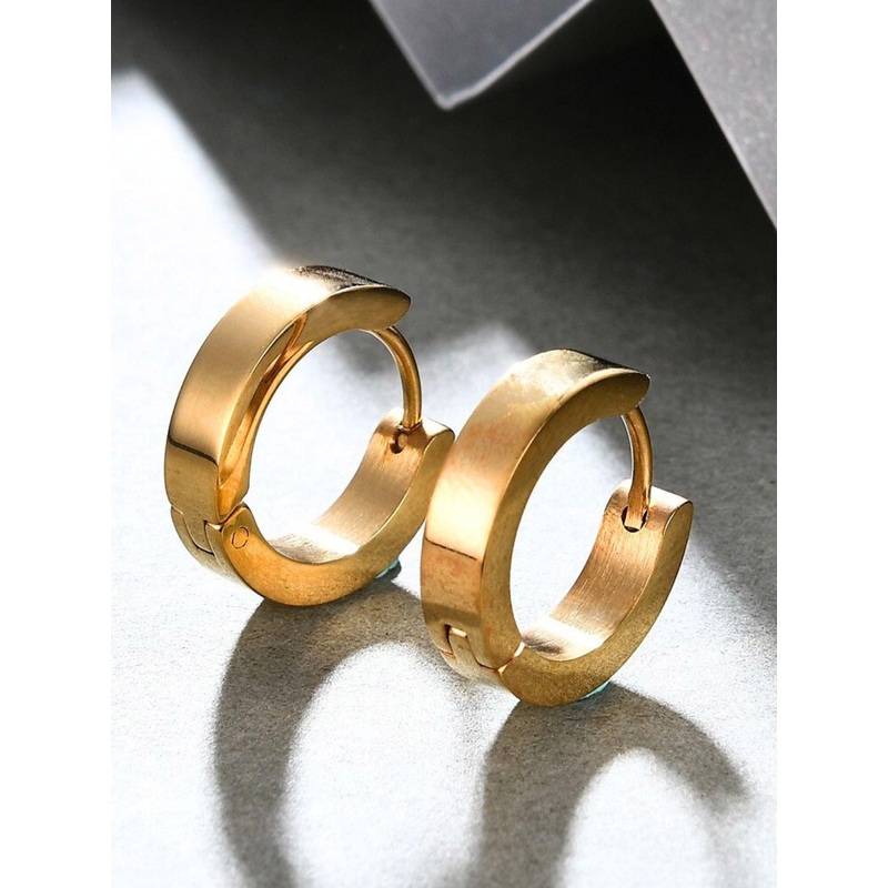 The Roadster Lifestyle Co. Men Stainless Steel Gold Plated Hoop Bali Earrings