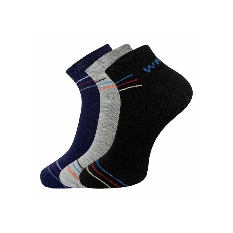 WROGN Men Pack of 3 Cotton Assorted Striped Ankle Length Socks