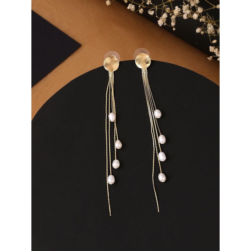 Yellow Chimes Gold Plated Pearls Drop Earrings