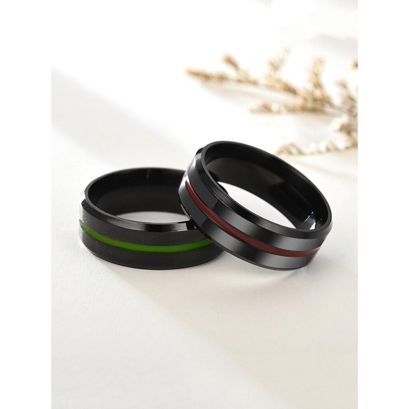 Yellow Chimes Men Set Of 2 Black Grooved Centre Finger Rings