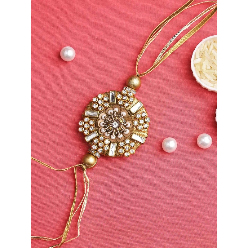 Aapno Rajasthan Gold-toned Embellished Floral Rakhi