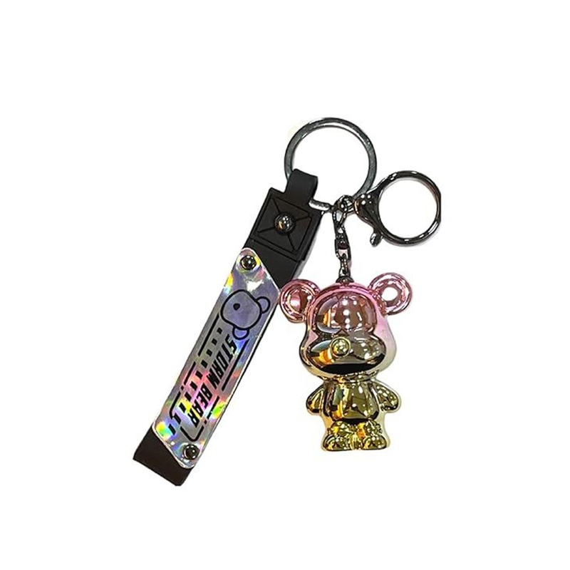 AUGEN Monochrome Mirrored Metallic Teddy Bear Key Chain