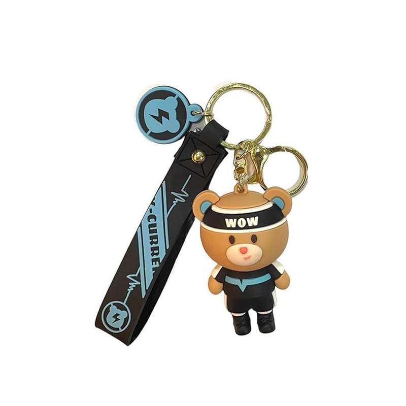 AUGEN Textured Metal Cute Teddy Bear Adorable Charm Key Chain With Key Ring