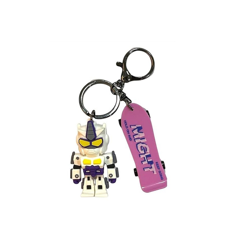 AUGEN Textured Metal Trans-Former Skateboard Charm Key Chain With Key Ring