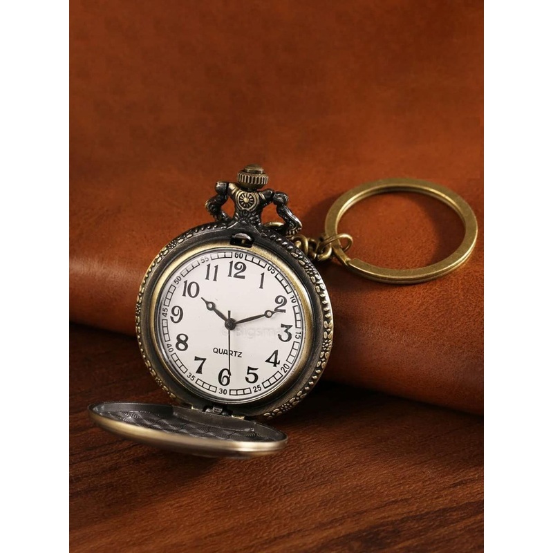 AUGEN Textured Premium Pocket Watch Design Leaf Retro Vintage Key Chain